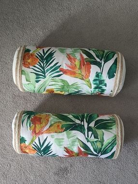 Bombay Tropical Palm Print Bolster Pillow Pair - Green & Orange